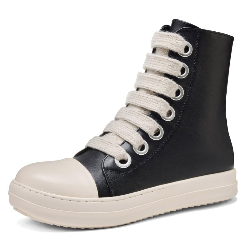MOFEEDOUKA High Top Sneakers for Men Comfortable PU Leather Platform Walking Shoes with Zipper Black a - Image 1