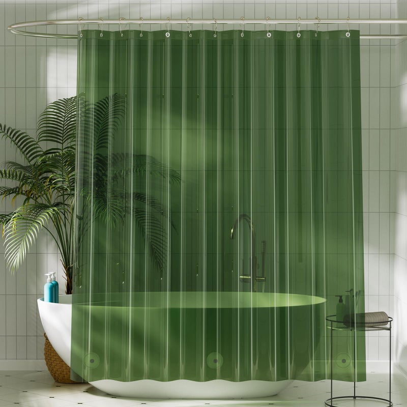 Titanker Shower Curtain Liner, Plastic Shower Liner PEVA 72 x 72 Lightweight Waterproof Shower Curtains for Bathroom with Magnets and Grommets, Dark Green - Image 1