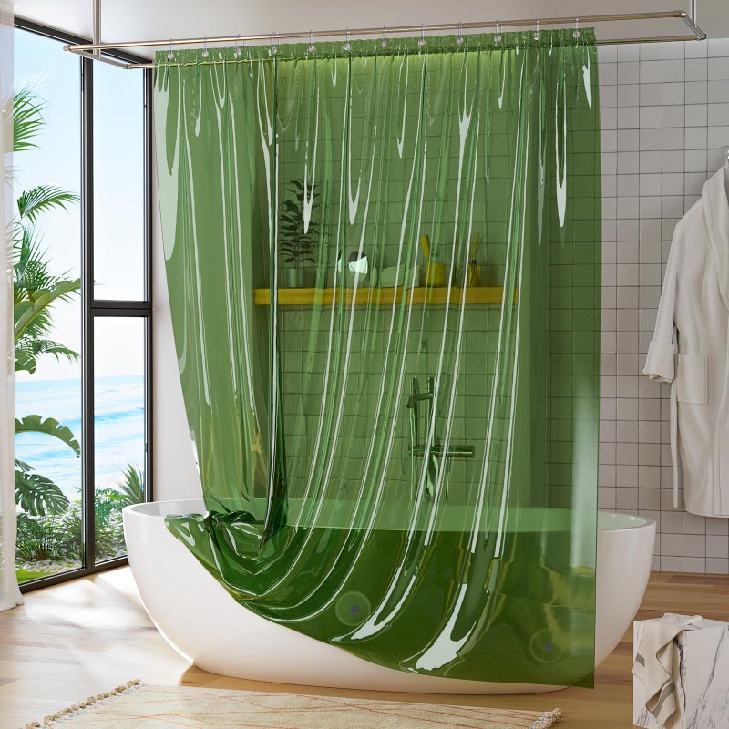Titanker Shower Curtain Liner, Plastic Shower Liner PEVA 72 x 72 Lightweight Waterproof Shower Curtains for Bathroom with Magnets and Grommets, Dark Green - Image 2
