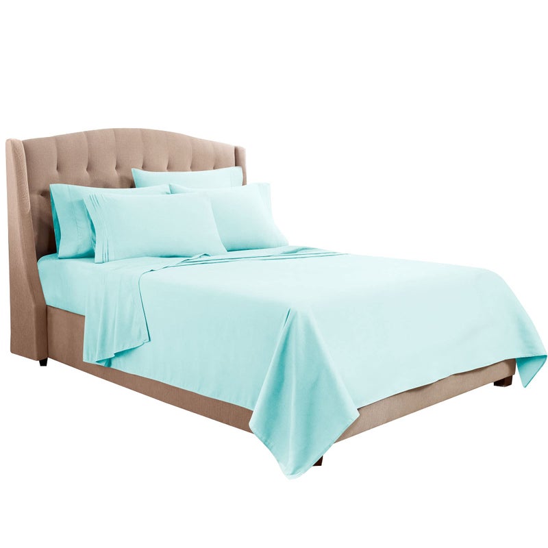 Clara Clark Bed Sheets, Premier 1800 Series Bed Sheet Set with Extra Set Pillowcases, Deep Pocket Fitted Sheet, Luxury Soft Bedding Sheets & Pillowcases, Flex-Top King, Aqua Light Blue - Image 1