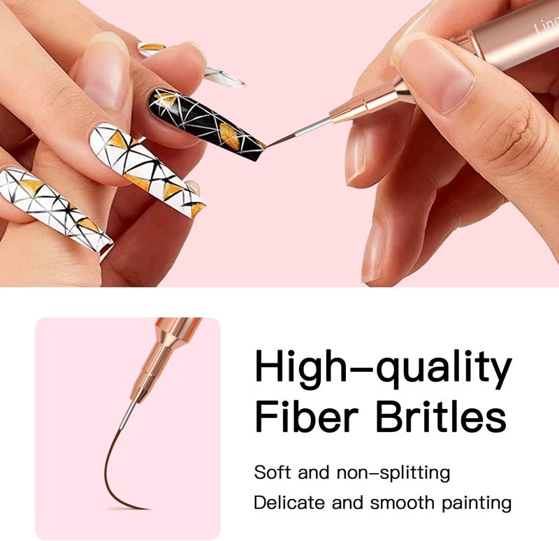Komall Metallic Nail Art Brushes, 5Pcs Liner Brush Set, UV Gel Polish Painting Art Design Pen for Long Lines, Thin Details, Fine Drawing Sizes 4/8/12/20/25mm(Champagne Gold) - Image 4