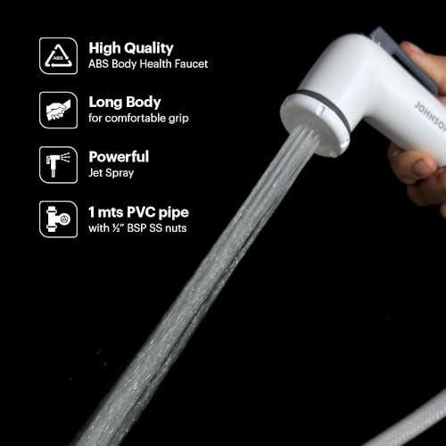 Johnson Bathrooms Johnson Sapphire Health Polished Faucet with 1 Metre PVC Hose Pipe & Wall Hook| ABS Premium Jet Spray for Toilet| 1 Yr Warranty (S1848AMZ - White Colour) - Image 2