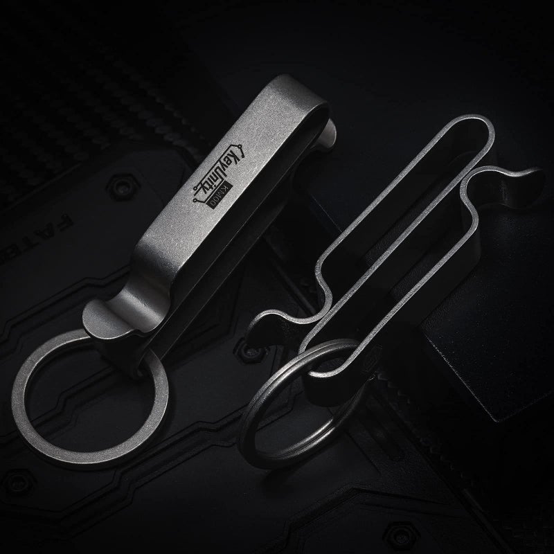 KeyUnity KeyUnity KM00 Titanium Belt Loop Keychain Clip Double Side Quick Release Key Holder with Detachable Key Ring (Stonewashed)  - Image 2