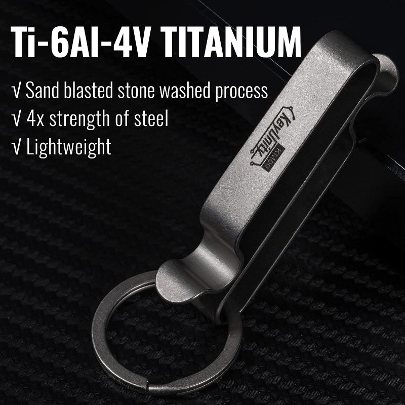 KeyUnity KeyUnity KM00 Titanium Belt Loop Keychain Clip Double Side Quick Release Key Holder with Detachable Key Ring (Stonewashed)  - Image 5