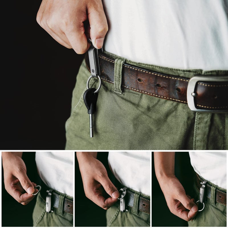 KeyUnity KeyUnity KM00 Titanium Belt Loop Keychain Clip Double Side Quick Release Key Holder with Detachable Key Ring (Stonewashed)  - Image 3