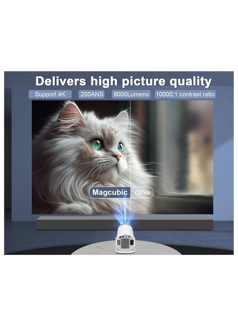 MAGCUBIC Magcubic Mini Portable Projector 5G Wifi 6 Bluetooth 5.0 Android 11, 4K Video Support, 200" Projection, 8000 Lumens, Auto Focus & Keystone Correction, Built-in Screen Mirroring  - Image 2