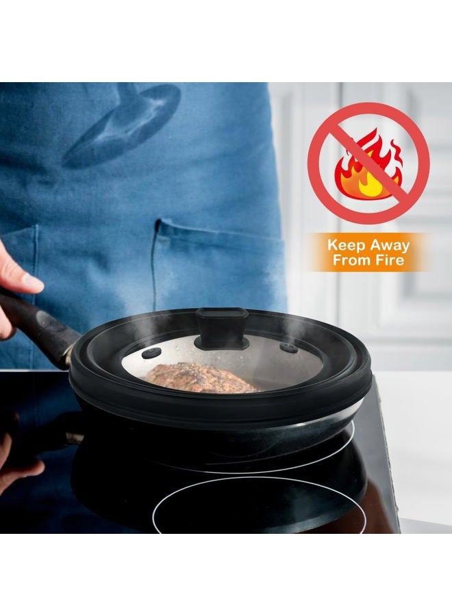 Lzerking Microwave Splatter Cover & Silicone Mat, 10.8 inch Glass Splatter Guard Lid with Collapsible Silicone for Food, Fits 6-10 inch Pot Plate Bowl, Heat Resistant, Dishwasher Safe, Kitchen, Black - Image 3