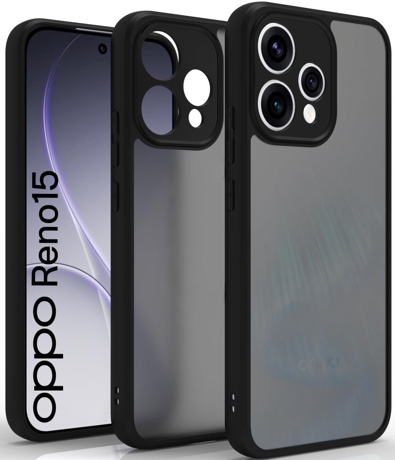 RIGGEAR Shockproof Sleek Hybrid Armor Back Cover Case for Oppo Reno15, Reno 15 5G (Smoke Black Matte PC + Black TPU Bumper) - Image 1