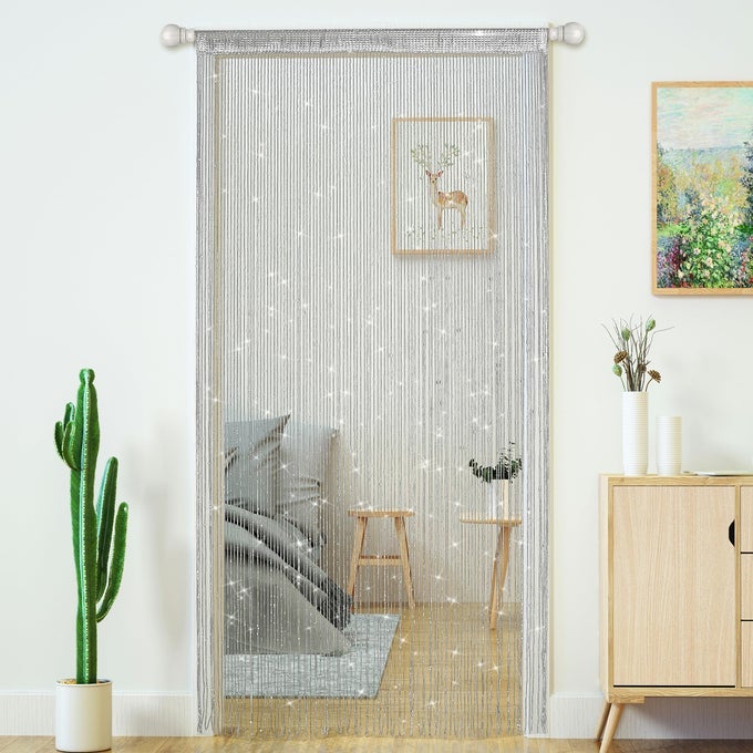 String Curtains for Doorways Glitter Beaded Curtains Door Sparkle Beads Curtain Open Closet Laundry Hanging Hippie Glisten Beads Window Girls Panel Silver 3979 in