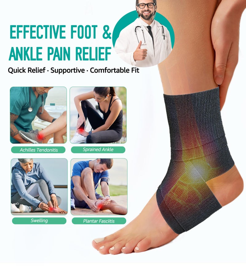 HiRui Ankle Support Brace for Men & Women, Adjustable Compression Strap for Sprains, Plantar Fasciitis, Achilles Tendonitis, Running, Workout, Sports â€“ Fits Left & Right Foot (1, Black, Medium) - Image 5