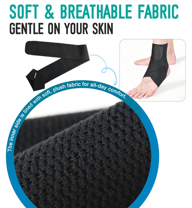 HiRui Ankle Support Brace for Men & Women, Adjustable Compression Strap for Sprains, Plantar Fasciitis, Achilles Tendonitis, Running, Workout, Sports â€“ Fits Left & Right Foot (1, Black, Medium) - Image 2