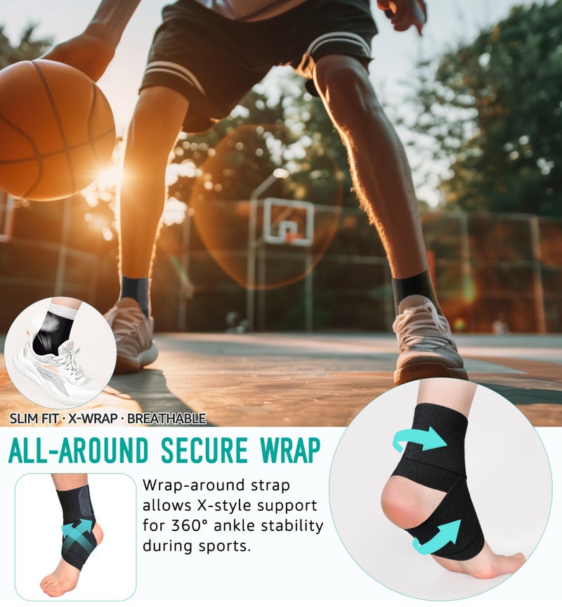 HiRui Ankle Support Brace for Men & Women, Adjustable Compression Strap for Sprains, Plantar Fasciitis, Achilles Tendonitis, Running, Workout, Sports â€“ Fits Left & Right Foot (1, Black, Medium) - Image 4