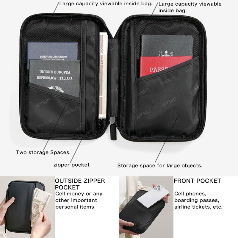 KASTWAVE Travel Document Organizer, Family Passport Holder, Premium Wallet for Women and Men, Portable Travel Document Organizer for Men Women, Travel Essentials for Flying (Black) - Image 4