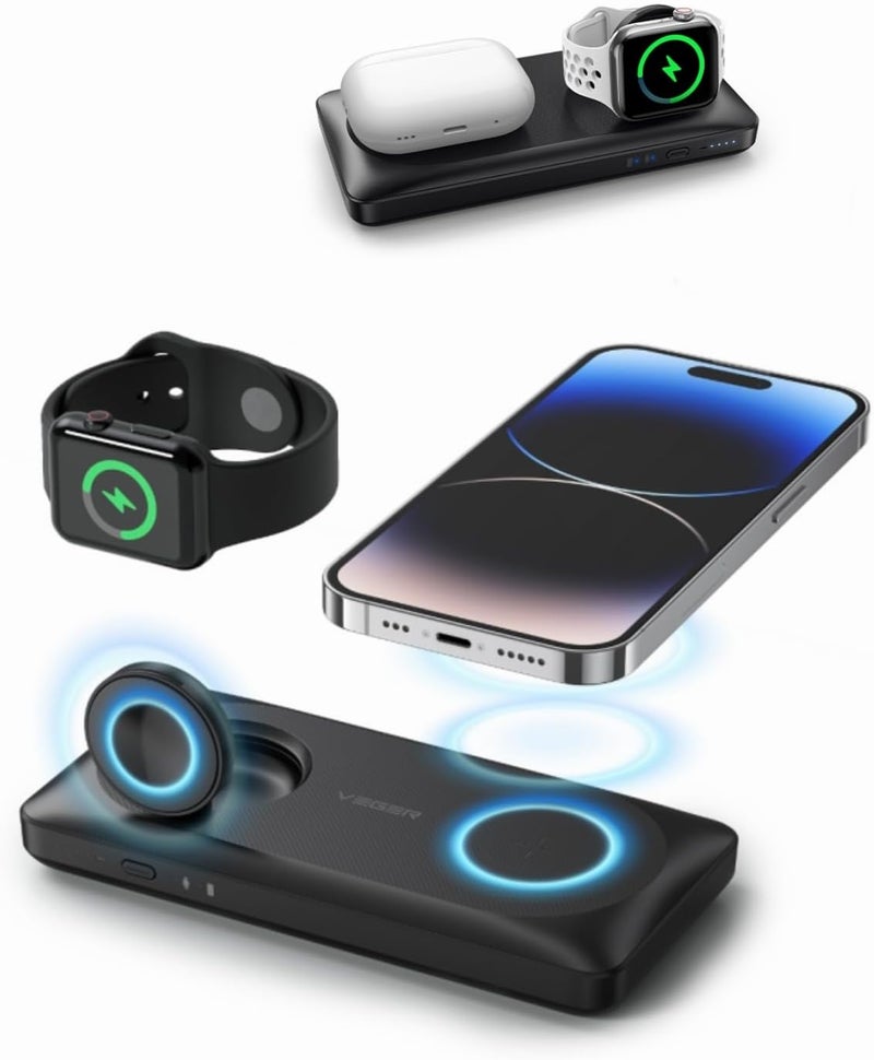 VEGER Magnetic Wireless Power Bank for Apple Watch Charger,3 in 1 Portabl Power bank 10000mAh for iWatch, PD22.5W Fast Charging Compatible for iPhone 14/13/12 Series, Apple Watch Ultra/8/7/6/5/4/3/2 - Image 1