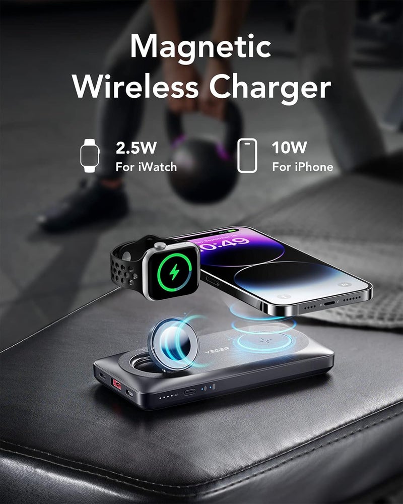 VEGER Magnetic Wireless Power Bank for Apple Watch Charger,3 in 1 Portabl Power bank 10000mAh for iWatch, PD22.5W Fast Charging Compatible for iPhone 14/13/12 Series, Apple Watch Ultra/8/7/6/5/4/3/2 - Image 2
