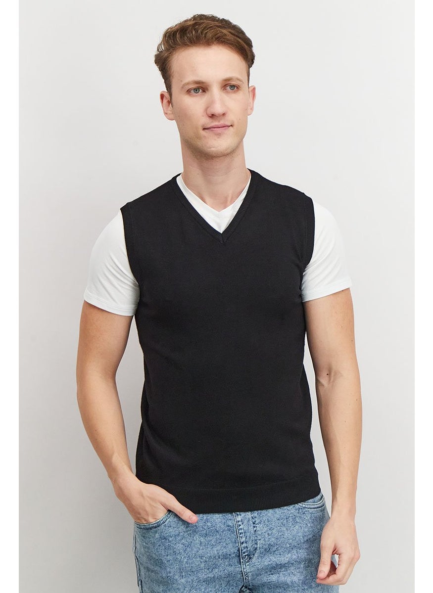 Sorbino Men V-neck Sleeveless Plain Vest, Black  - Image 1