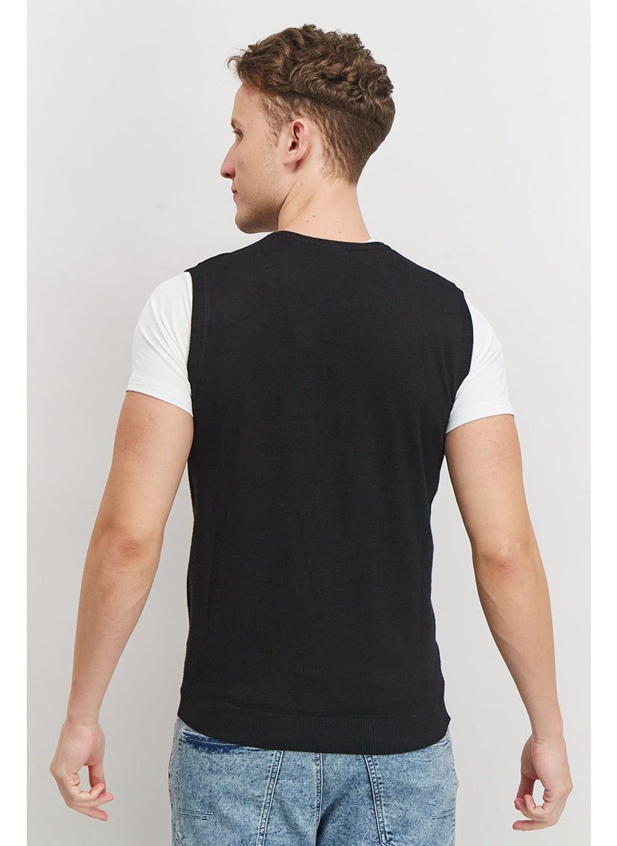 Sorbino Men V-neck Sleeveless Plain Vest, Black  - Image 3