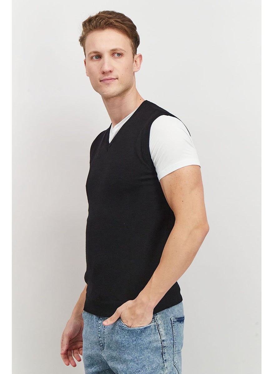Sorbino Men V-neck Sleeveless Plain Vest, Black  - Image 4