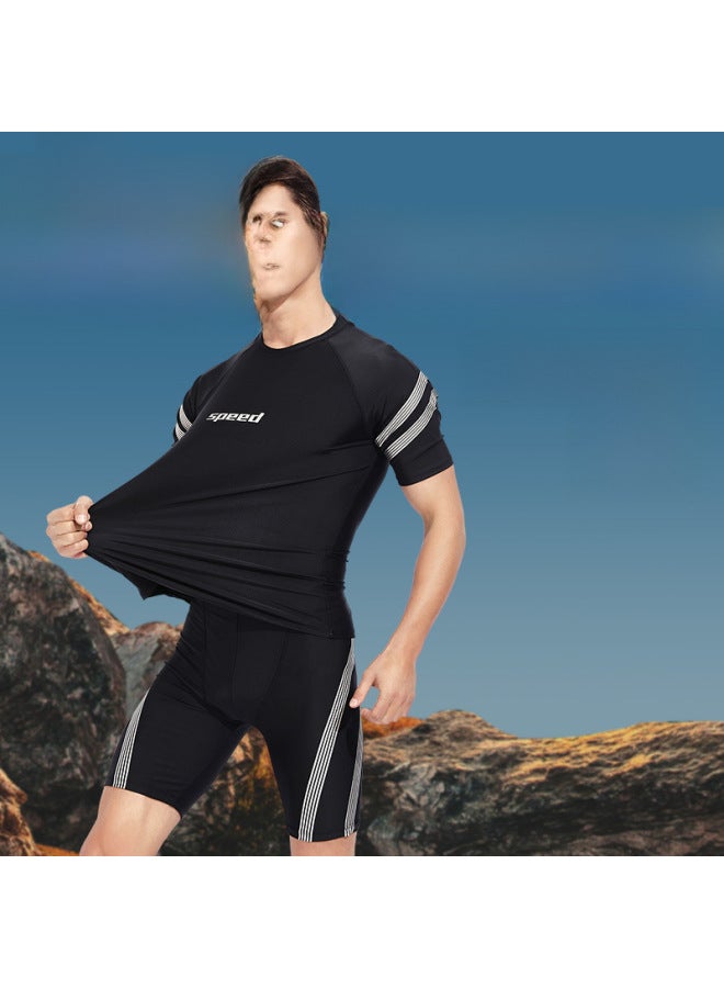 Loquat Swimwear Men's Suit Anti-embarrassment Large Size Professional Swimming Trunks Adult Sunscreen Hot Spring Full Body Men's Swimwear Equipment-Color:62211+52201 Suit- - Image 3