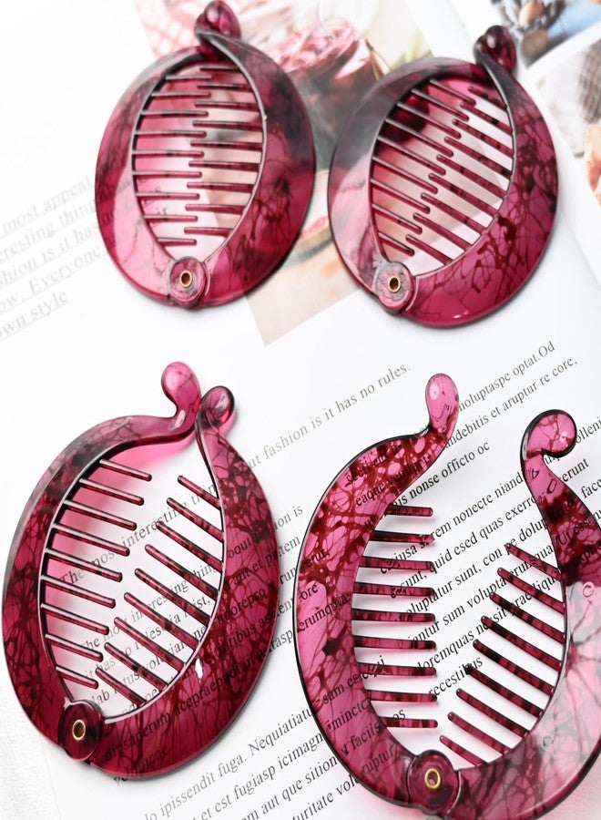 Prettyou 3.75 Inches, Round Banana Hair Clips for Thick Hair, 4 Pack in Tortoise Shell, Blue, Mint Green, Side Comb Ponytail Holder (winered, Large) - Image 5