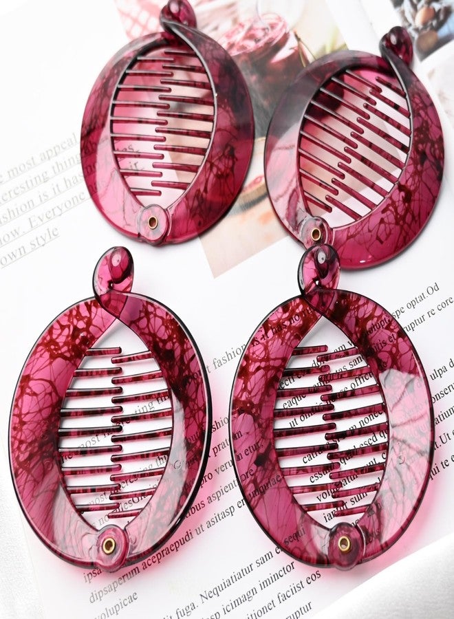 Prettyou 3.75 Inches, Round Banana Hair Clips for Thick Hair, 4 Pack in Tortoise Shell, Blue, Mint Green, Side Comb Ponytail Holder (winered, Large) - Image 3