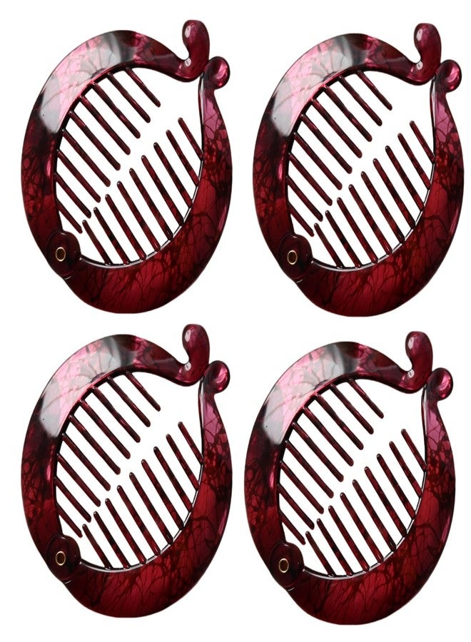 Prettyou 3.75 Inches, Round Banana Hair Clips for Thick Hair, 4 Pack in Tortoise Shell, Blue, Mint Green, Side Comb Ponytail Holder (winered, Large) - Image 1