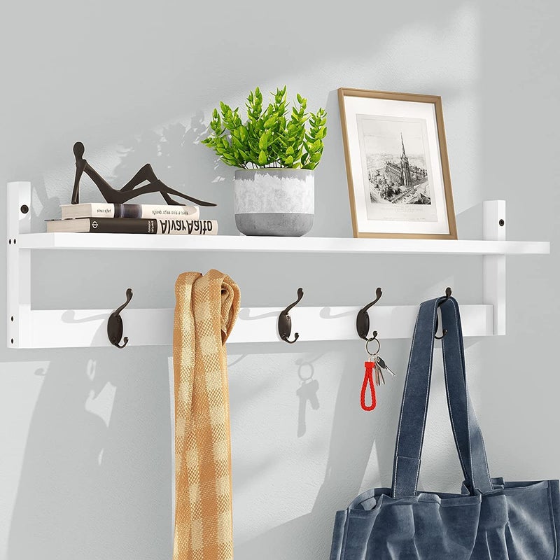 AMBIRD Wall Hooks with Shelf  Entryway Hanging Wood Coat Hooks  WallMounted Rack with 5 Dual Hooks  Bathroom Living Room Bedroom Modern