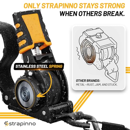 Strapinno Retractable Ratchet Straps (4-Pack), 1 in x 10 ft, 1,500LBS Break Strength, Most Durable Straps and Core, Auto Self Retracting Tie Downs for Truck, Moving, Motorcycle, Bike, Jetski, Kayak - Image 4