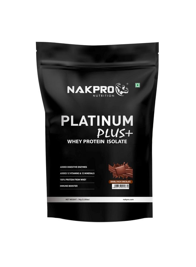 NAKPRO Platinum Plus+ Whey Protein Isolate with Digestive Enzymes | 28g Protein, 6.36g BCAA |Added Vitamins & Minerals (Double Rich Chocolate, 1 Kg) - Image 1