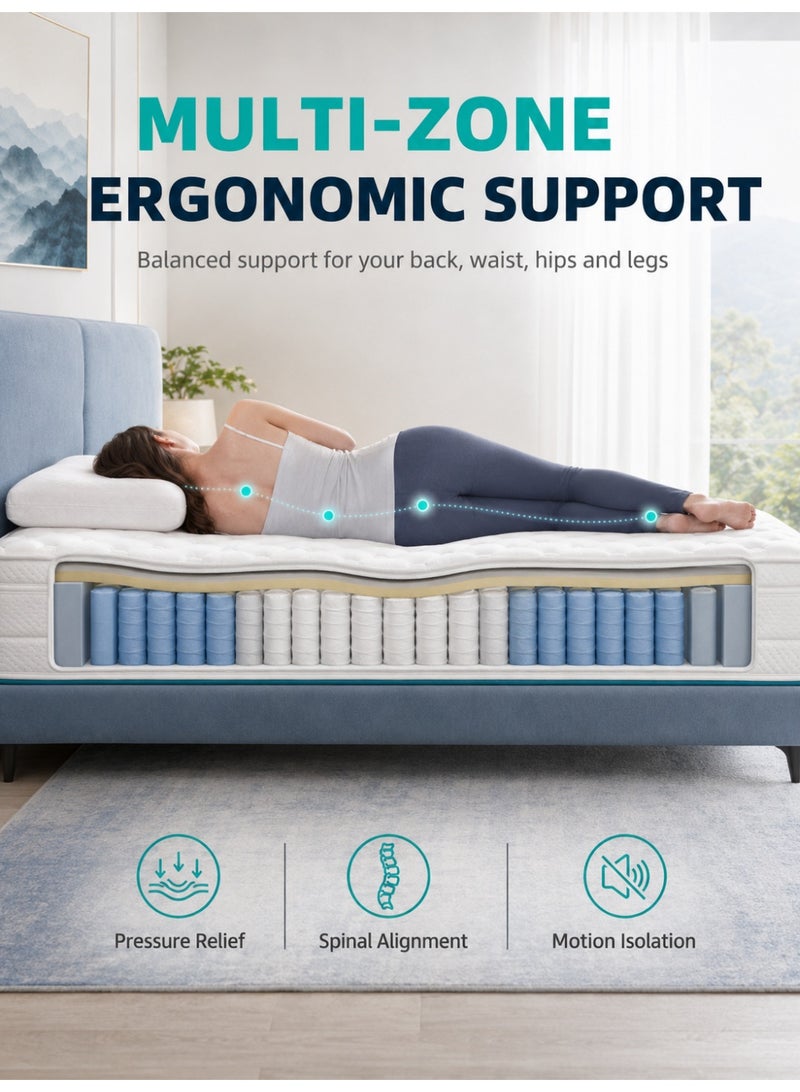 VINNYSEN 180*200*30CM Medium Firm Feel Memory Foam and Individual Pocket Springs Fiberglass Free Bed Matress Breathable - Image 4