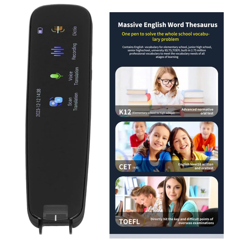 Black Language Translator Pen Touch Button Support 12 Languages High Speed Accuracy - Image 4
