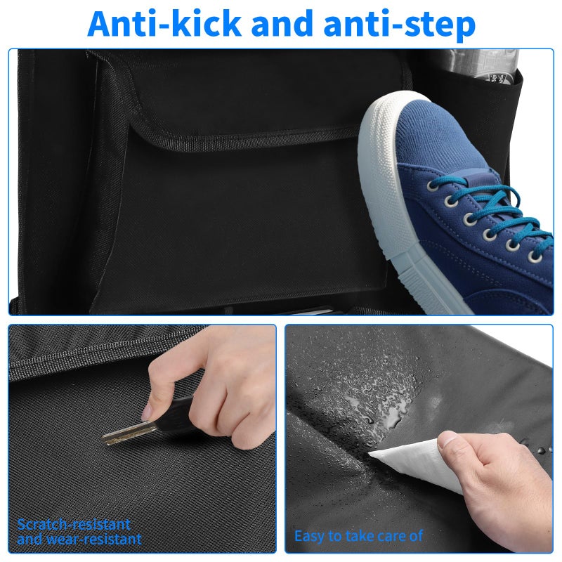 TCJJ Car Seat Organiser Car Back Seat Kick Protector Mats With Food Tray Touch Screen Tablet Holder Storage Pockets Storage Sunglass Holder Organizer Waterproof Cars Seats Organizer for Kids, Black/2 Pack - Image 4