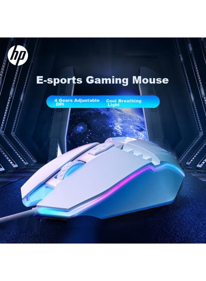 Hp M1 ماوس ألعاب سلكي، أبيض مع صوت، ماوس إلكتروني مضاء خلفيًا، ماوس ألعاب USB للمكتب، كمبيوتر مكتبي، كمبيوتر محمول، LoL، PUBG، مقهى إنترنت - Image 1