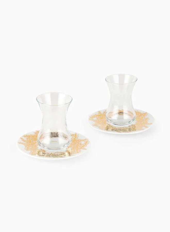 Silsal Set of 2 Tamrah Istikanah & Saucer- Golden Stems