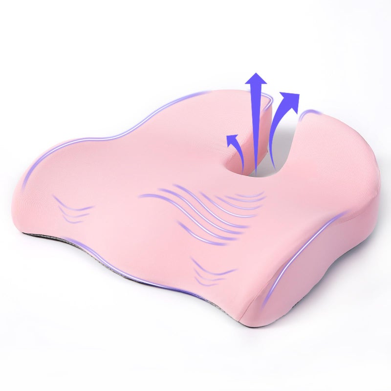 DAPOTUGI Seat Cushion for Office Chair, Large Thick Seat Cushion for Tailbone Pain Relief, Sciatica & Back Support, Memory Foam Office Chair Cushion for Long Sitting, Coccyx Cushion for Car, Wheelchair (Pink) - Image 1