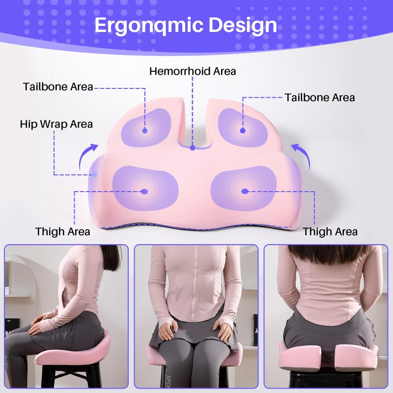 DAPOTUGI Seat Cushion for Office Chair, Large Thick Seat Cushion for Tailbone Pain Relief, Sciatica & Back Support, Memory Foam Office Chair Cushion for Long Sitting, Coccyx Cushion for Car, Wheelchair (Pink) - Image 4