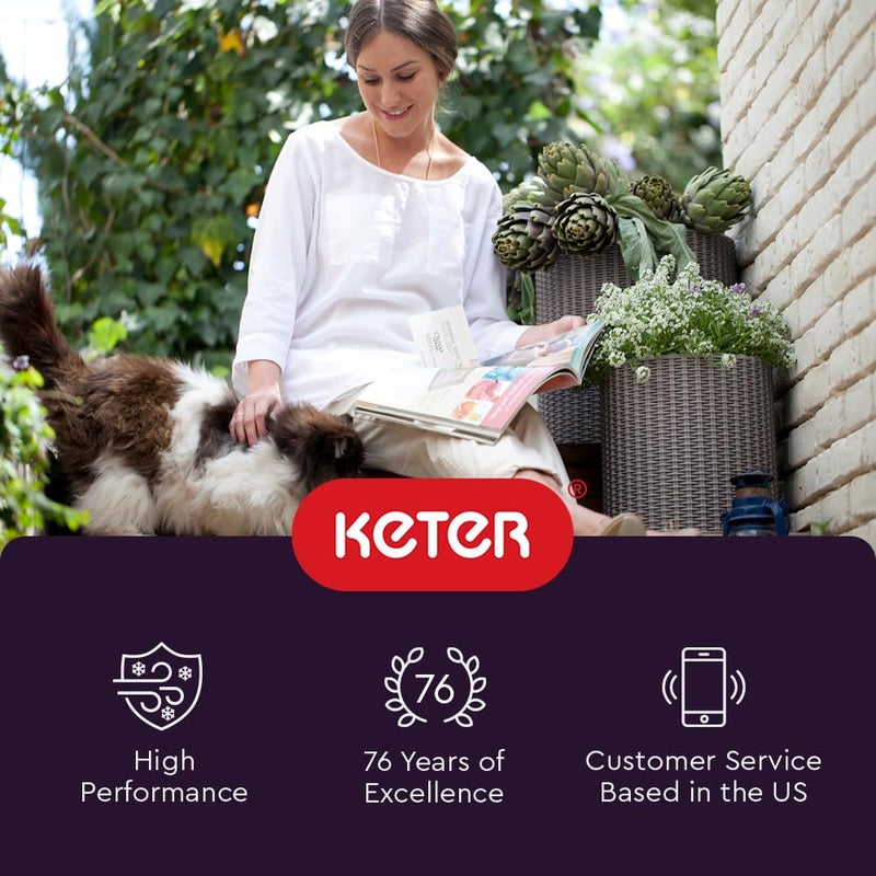 Keter Cylinder Set of 3 Rattan Resin Planter for Indoor and Outdoor Plants Ideal Decorative Planter for Porches and Patio Decor, Taupe - Image 4