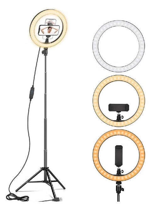 Ring Light 25cm with Tripod Stand & Phone Holder for YouTube Video, Desktop Camera Led Ring Light for Streaming, Makeup, Selfie Photography Compatible with iPhone Android