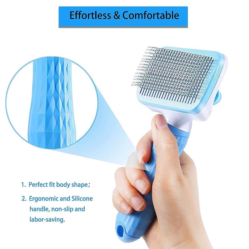 ADICTUM Daily Use Slicker Dog Comb Brush Pet Grooming Brush to Remove Dirt & Loose Fur Excellent Dog and Cat Hair Deshedding Brush, Blue for Medium Length Hair (2 Pcs) - Image 5