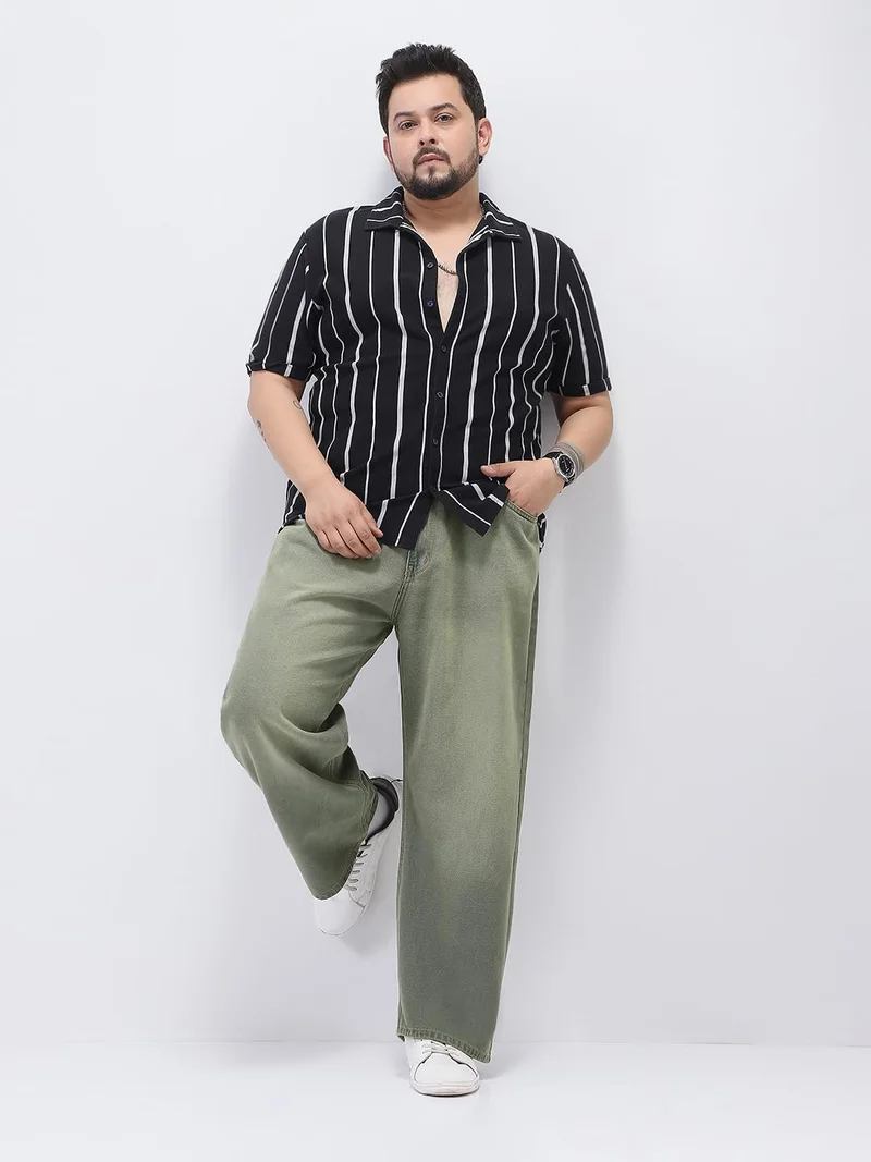 Urbano Fashion  Urbano Plus Men's Grey Loose Baggy Fit Heavy Washed Jeans Non-Stretchable  | Best Price UAE