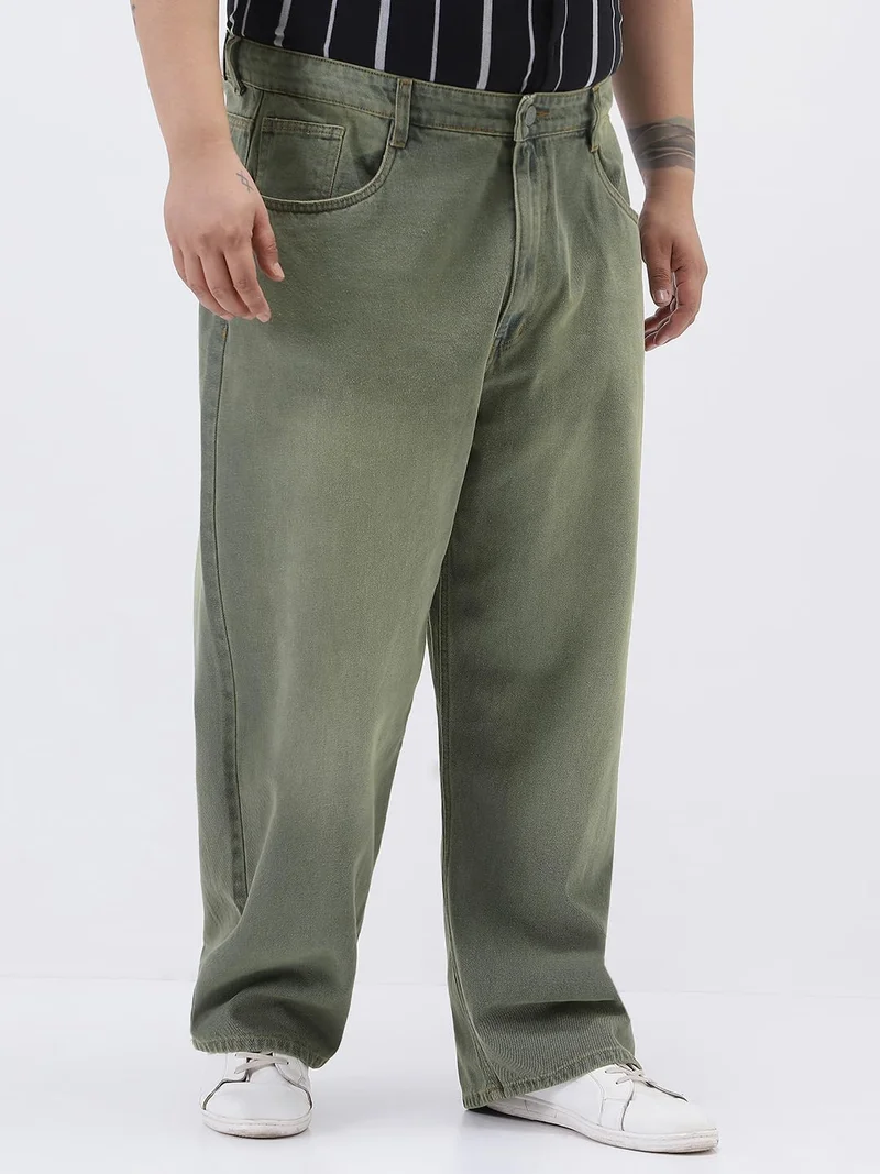 Urbano Fashion  Urbano Plus Men's Grey Loose Baggy Fit Heavy Washed Jeans Non-Stretchable  | Best Price UAE