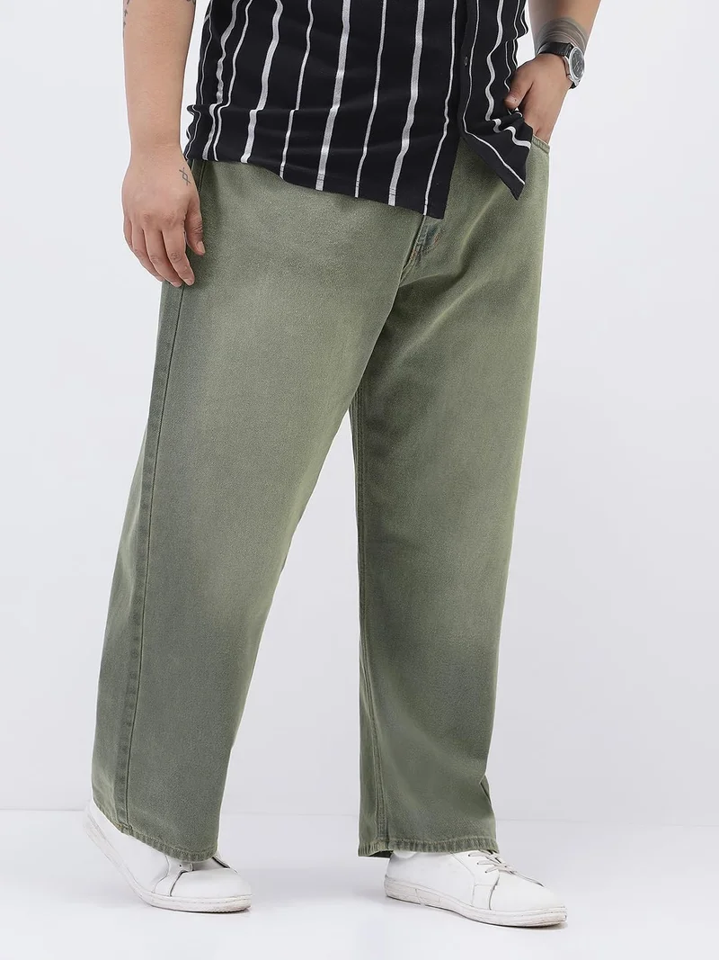 Urbano Plus Men's Grey Loose Baggy Fit Heavy Washed Jeans Non-Stretchable