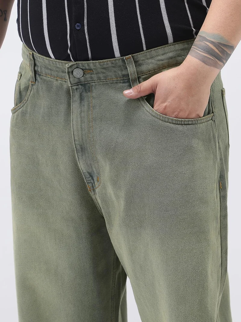 Urbano Fashion  Urbano Plus Men's Grey Loose Baggy Fit Heavy Washed Jeans Non-Stretchable  | Best Price UAE