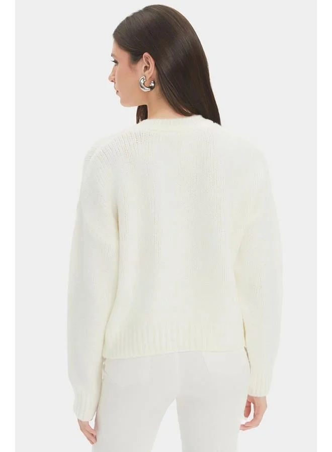 JUNE June Women Wide Fit Soft Texture Basic Knitwear Sweater Ecru