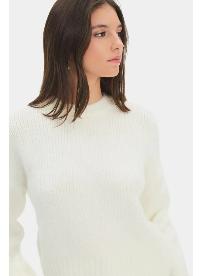 JUNE June Women Wide Fit Soft Texture Basic Knitwear Sweater Ecru