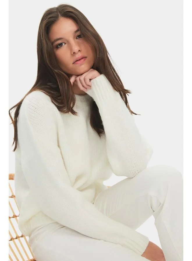 JUNE June Women Wide Fit Soft Texture Basic Knitwear Sweater Ecru
