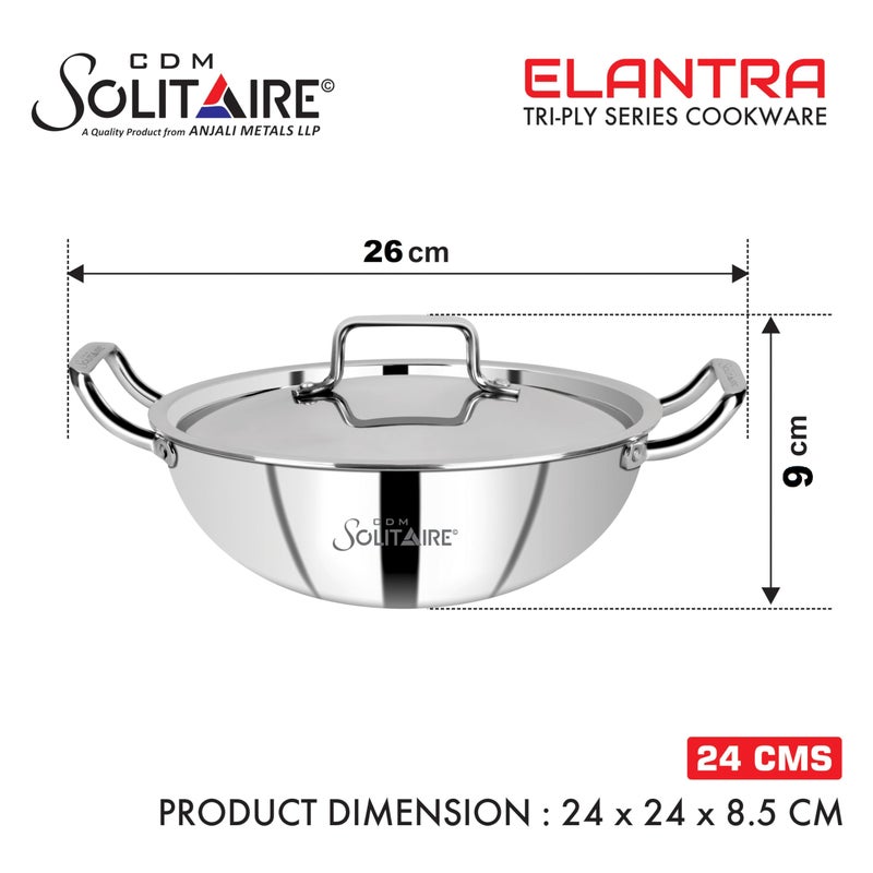 CDM SOLITAIRE Triply Deep Kadhai with Stainless Steel Lid | Triply Kadhai with Induction Friendly 40% Fastest Cook | 26cm, 3.2 Liters | 5 Year Warranty - Image 3