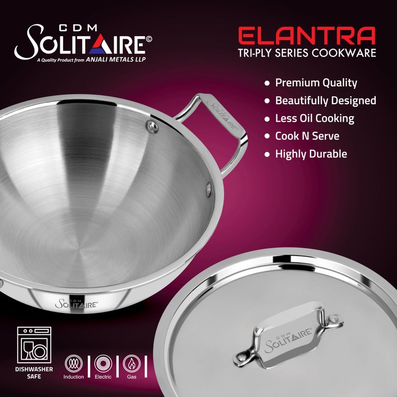 CDM SOLITAIRE Triply Deep Kadhai with Stainless Steel Lid | Triply Kadhai with Induction Friendly 40% Fastest Cook | 26cm, 3.2 Liters | 5 Year Warranty - Image 4