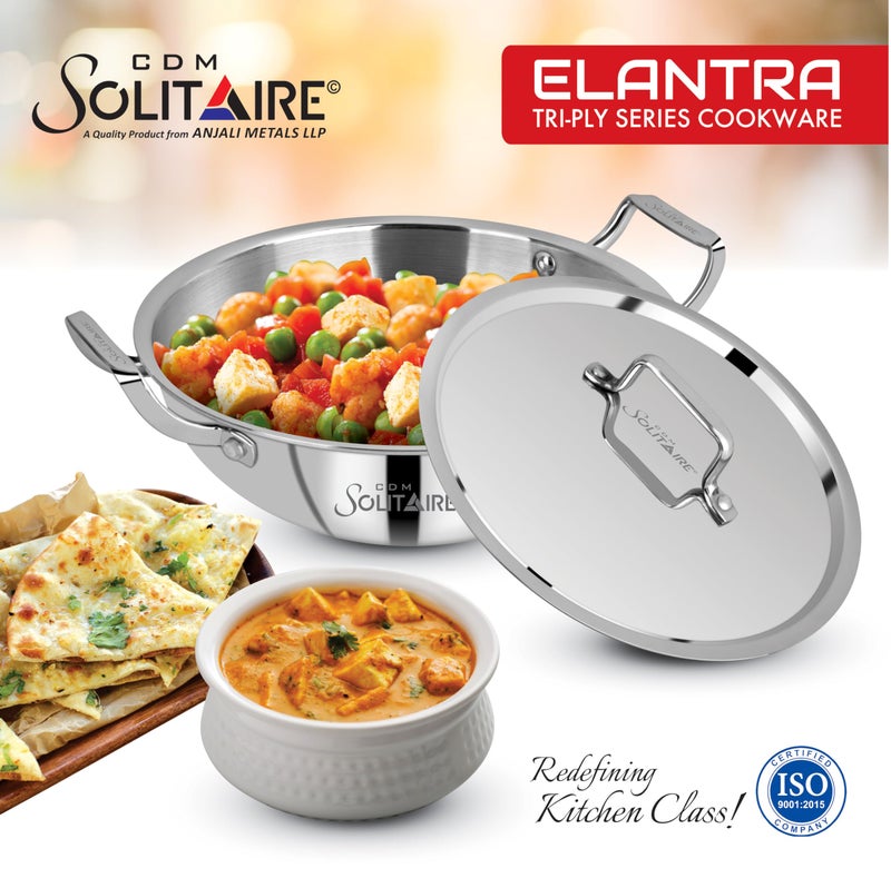 CDM SOLITAIRE Triply Deep Kadhai with Stainless Steel Lid | Triply Kadhai with Induction Friendly 40% Fastest Cook | 26cm, 3.2 Liters | 5 Year Warranty - Image 5