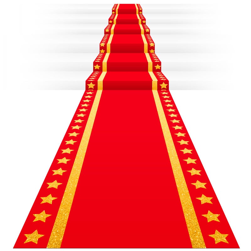 Woanger Plastic Red Carpet Runner for Party 30 Micron Thickness Gold Star Aisle Runner Event Rugs for Runway Floor Stage Stair Hallway Movie Theme Birthday Wedding Prom Decor Stylish 33 x 50 Ft
